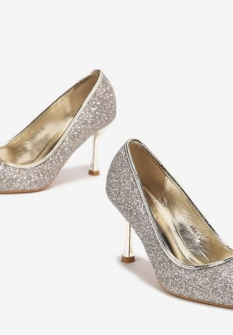 Złote Brokatowe Szpilki ze Szpiczastym Noskiem Domazina