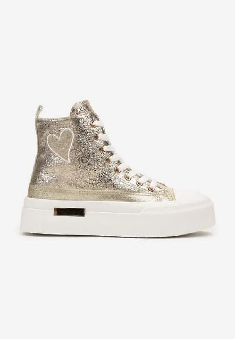 Złote Brokatowe Trampki na Platformie z Cholewką za Kostkę Nevirosa