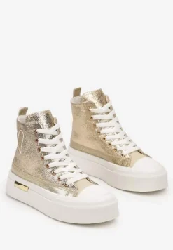 Złote Brokatowe Trampki na Platformie z Cholewką za Kostkę Nevirosa