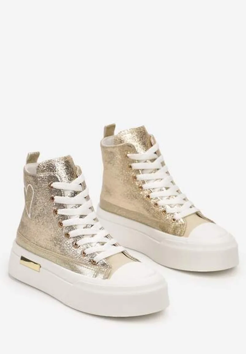 Złote Brokatowe Trampki na Platformie z Cholewką za Kostkę Nevirosa