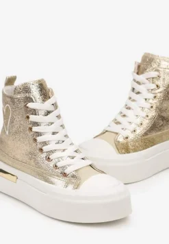 Złote Brokatowe Trampki na Platformie z Cholewką za Kostkę Nevirosa