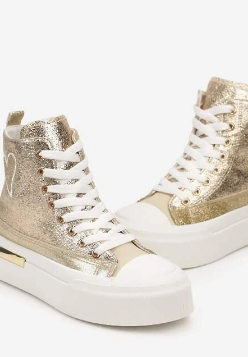 Złote Brokatowe Trampki na Platformie z Cholewką za Kostkę Nevirosa