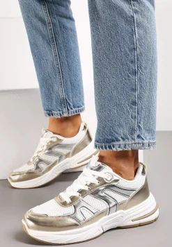 Złote Buty Sportowe Ozdobione Siateczką i Metalicznymi Wstawkami Lawinle