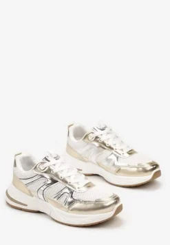 Złote Buty Sportowe Ozdobione Siateczką i Metalicznymi Wstawkami Lawinle