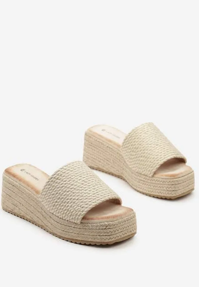 Złote Casualowe Klapki na Koturnie i Platformie w Stylu Boho Moonula