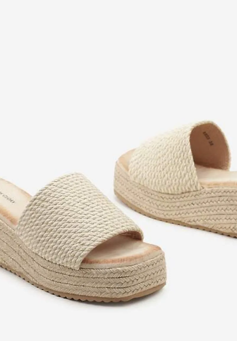 Złote Casualowe Klapki na Koturnie i Platformie w Stylu Boho Moonula