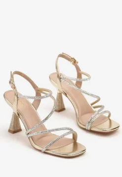 Złote Cyrkoniowe Sandały Vices na Stożkowym Obcasie Galitiela