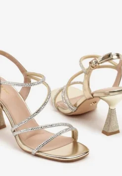 Złote Cyrkoniowe Sandały Vices na Stożkowym Obcasie Galitiela