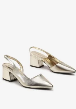 Złote Czółenka na Szerokim Słupku ze Szpiczastym Noskiem Juloria