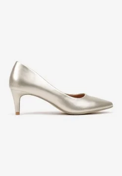 Złote Czółenka na Szpilce w Klasycznym Stylu ze Skórzaną Wkładką Meloriel