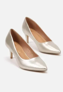 Złote Czółenka na Szpilce w Klasycznym Stylu ze Skórzaną Wkładką Meloriel