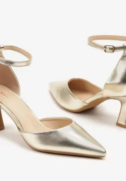 Złote Czółenka Vices na Klepsydrze z Noskiem w Szpic i Klamerką Nusithia