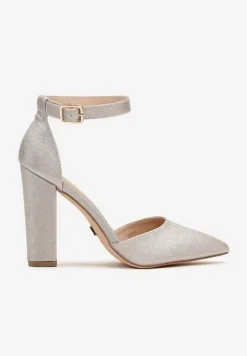 Złote Czółenka Vices na Słupku z Paskiem Wokół Kostki Izalithea