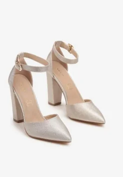 Złote Czółenka Vices na Słupku z Paskiem Wokół Kostki Izalithea