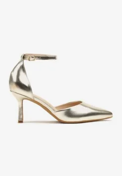 Złote Czółenka Vices na Szpilkowym Obcasie z Noskiem w Szpic i Sprzączką Ulandorea