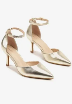 Złote Czółenka Vices na Szpilkowym Obcasie z Noskiem w Szpic i Sprzączką Ulandorea