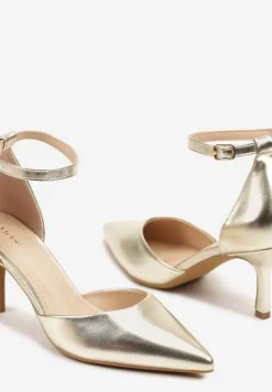 Złote Czółenka Vices na Szpilkowym Obcasie z Noskiem w Szpic i Sprzączką Ulandorea