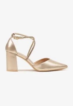 Złote Czółenka Vices z Cyrkoniami i Wkładką ze Skóry Naturalnej Resiyana