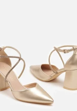 Złote Czółenka Vices z Cyrkoniami i Wkładką ze Skóry Naturalnej Resiyana