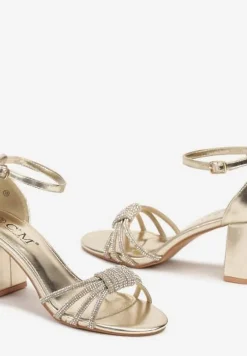 Złote Eleganckie Sandały na Słupku z Cyrkoniowymi Paskami Merilinae