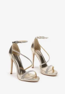 Złote Eleganckie Szpilki Sandały Zdobione Cyrkoniami Ninitila