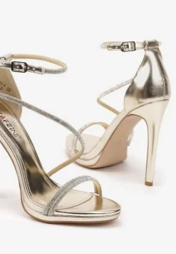 Złote Eleganckie Szpilki Sandały Zdobione Cyrkoniami Ninitila