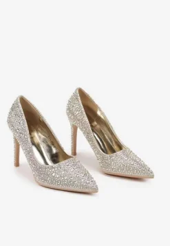 Złote Eleganckie Szpilki Wykończone Cyrkoniami Ivilta