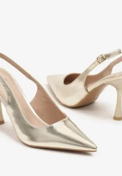 Złote Eleganckie Szpilki ze Szpiczastym Noskiem i Odkrytą Piętą Nussoria