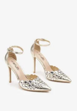 Złote Eleganckie Szpilki z Ozdobnymi Cyrkoniami Zennael