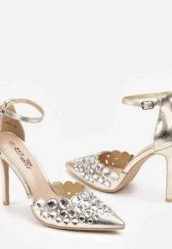 Złote Eleganckie Szpilki z Ozdobnymi Cyrkoniami Zennael