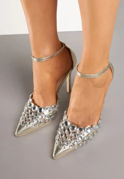 Złote Eleganckie Szpilki z Platformą i Cyrkoniami Grelesi