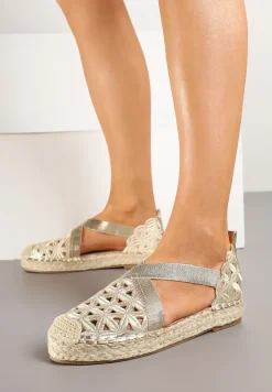 Złote Espadryle na Plecionej Podeszwie z Ażurowymi Zdobieniami Deothra