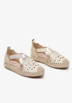 Złote Espadryle na Plecionej Podeszwie z Ażurowymi Zdobieniami Deothra