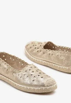Złote Espadryle Vices z Ażurową Cholewką i Plecionym Sznurkiem Arivoni