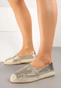 Złote Espadryle z Ozdobną Plecionką na Cholewce w Stylu Boho Adisella