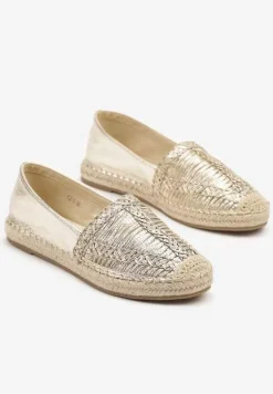 Złote Espadryle z Ozdobną Plecionką na Cholewce w Stylu Boho Adisella