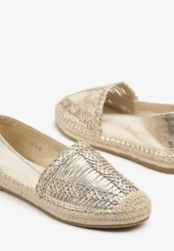 Złote Espadryle z Ozdobną Plecionką na Cholewce w Stylu Boho Adisella
