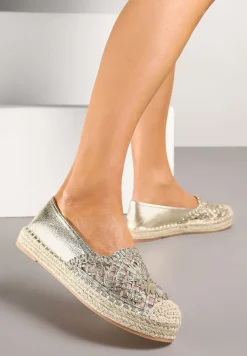 Złote Espadryle z Ozdobną Plecionką i Ażurową Cholewką Rivwia