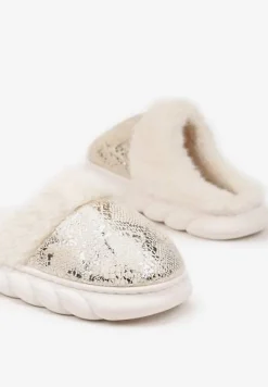Złote Kapcie Vices na Piankowej Podeszwie Zdobione Futrem Eleadraea