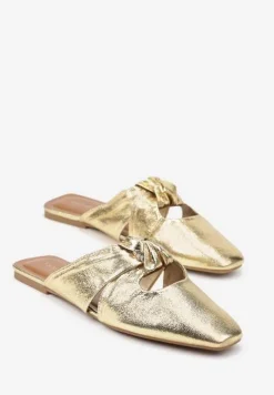 Złote Klapki Vices Typu Mule z Ozdobnym Supłem Elitina