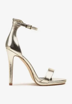 Złote Klasyczne Sandały na Szpilce Natifine