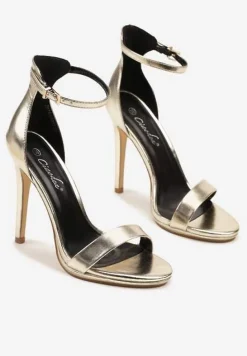 Złote Klasyczne Sandały na Szpilce Natifine