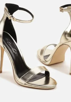 Złote Klasyczne Sandały na Szpilce Natifine