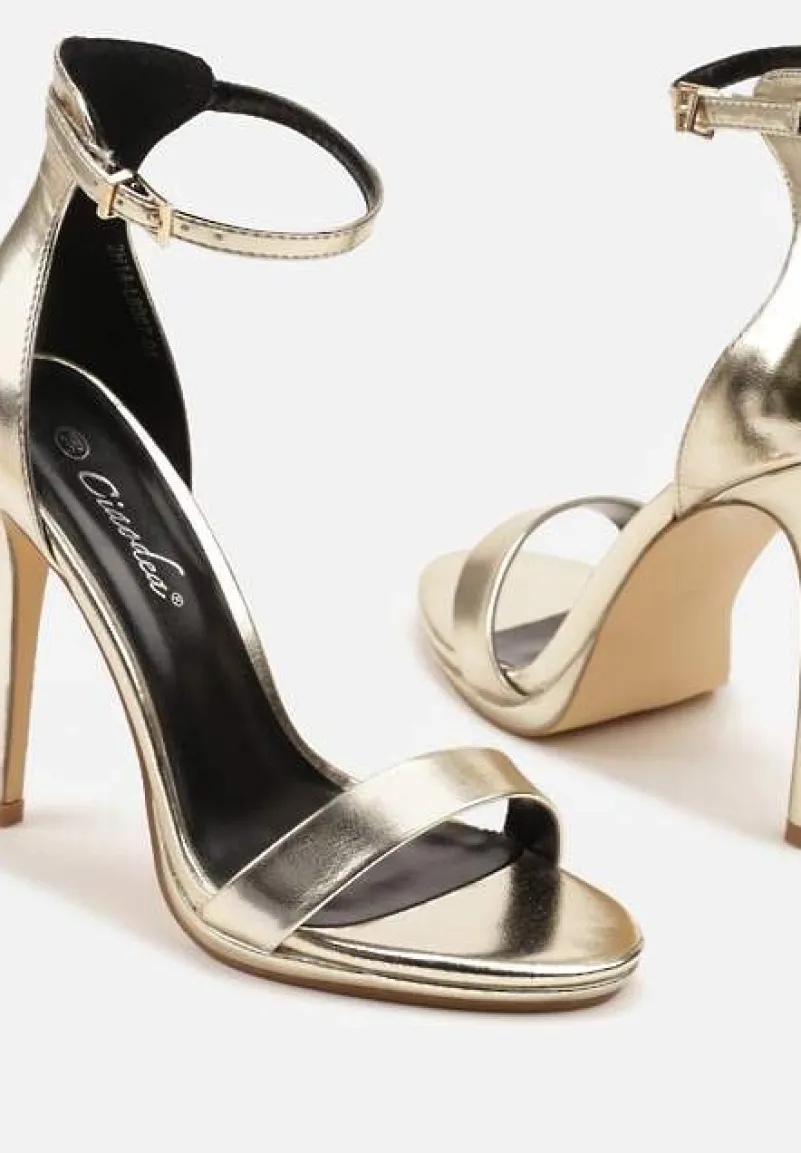 Złote Klasyczne Sandały na Szpilce Natifine