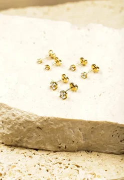 Złote Kolczyki Sztyfty 3-Pack z Cyrkoniami Finelira