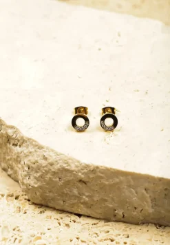 Złote Kolczyki z Cyrkoniami Kółeczka na Sztyfcie Finiela