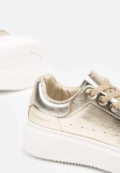 Złote Metaliczne Sneakersy Vices na Płaskiej Podeszwie Syliel