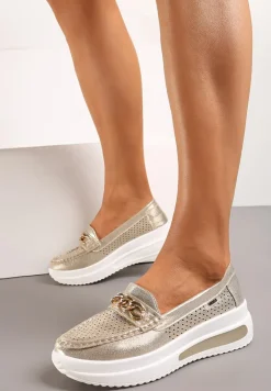 Złote Mokasyny na Platformie z Łańcuszkiem Himenna