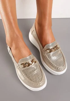 Złote Mokasyny na Platformie z Łańcuszkiem Himenna