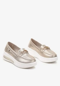 Złote Mokasyny na Platformie z Łańcuszkiem Himenna